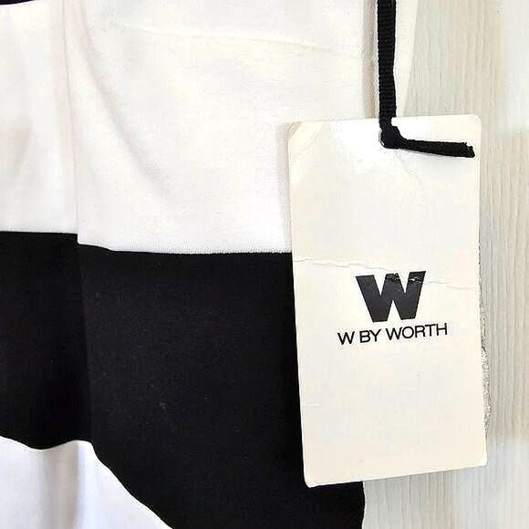 NWT W‎ by Worth Black Dress 2 White Stretch Cotton Twill Stripe Cutaway Mini - Picture 8 of 11